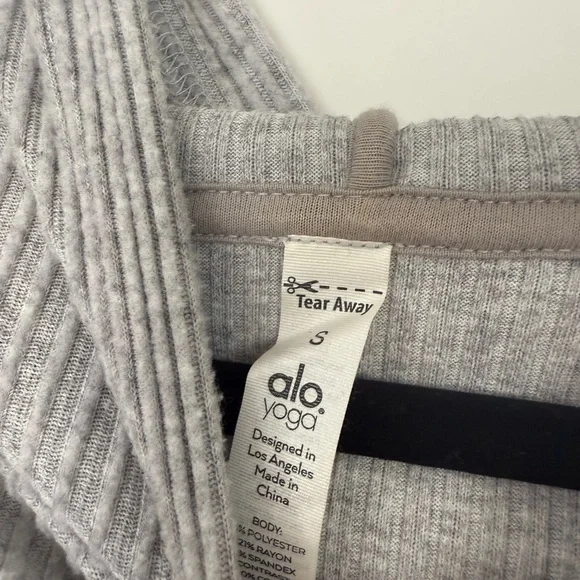 ALO Yoga Gray Ribbed Hooded Women's Sweater - Picture 4 of 4